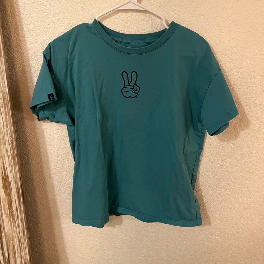 Teal Dutch Bros T-Shirt with Peace Sign